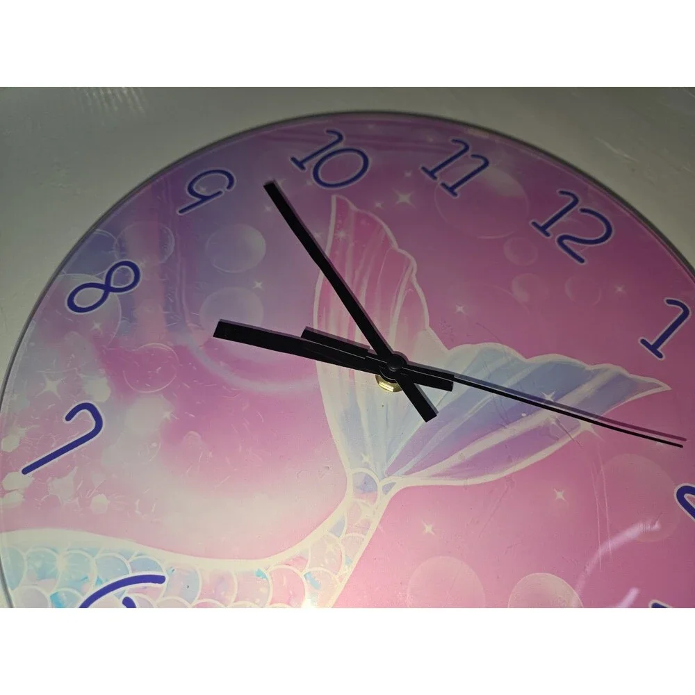 Constantplanet Bedroom Decor for Teen Girls Pink Mermaid Wall Clock Battery Op.